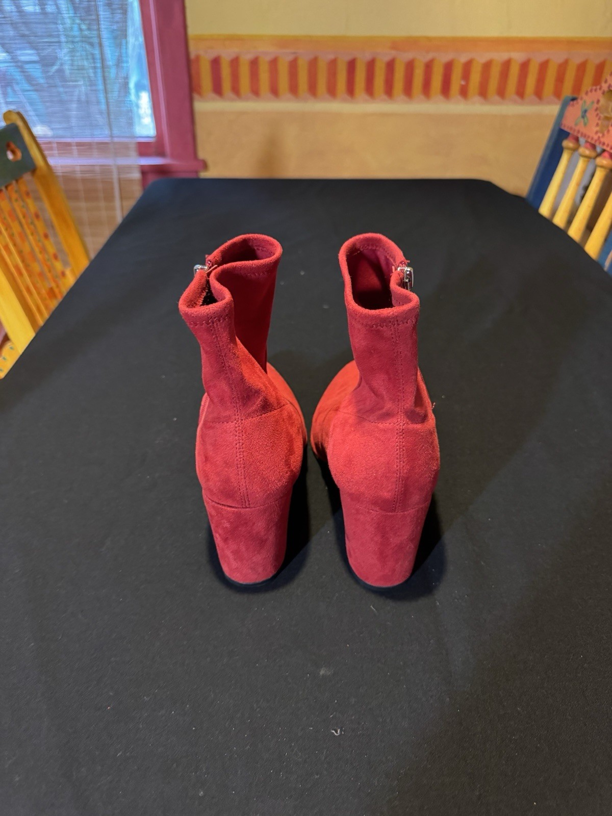 Marc FisherRed Textile Ankle Bootie Boots Side Zip Block Heel Womens US 11 M