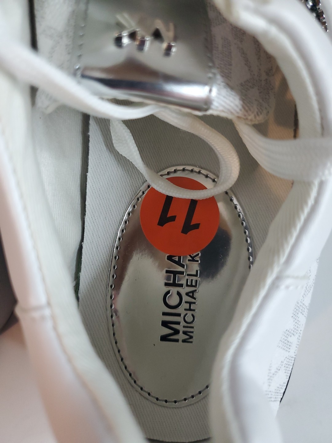 Women’s Size 11 Michael Kors Sneaker White, Black & Silver Metallic
