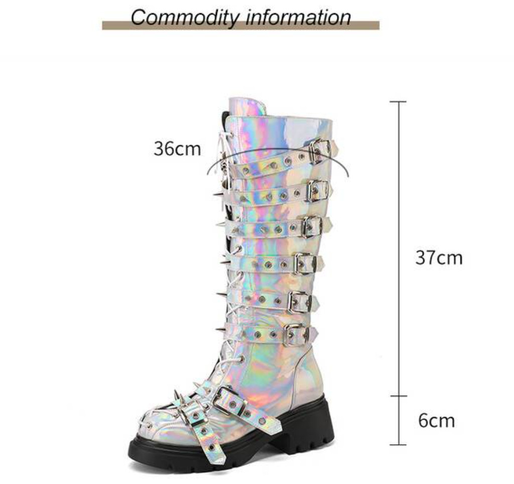 Women’s Punk Cosplay Mid Calf Boots Spike Studded Mid Block Heel Buckle Shoes Sz