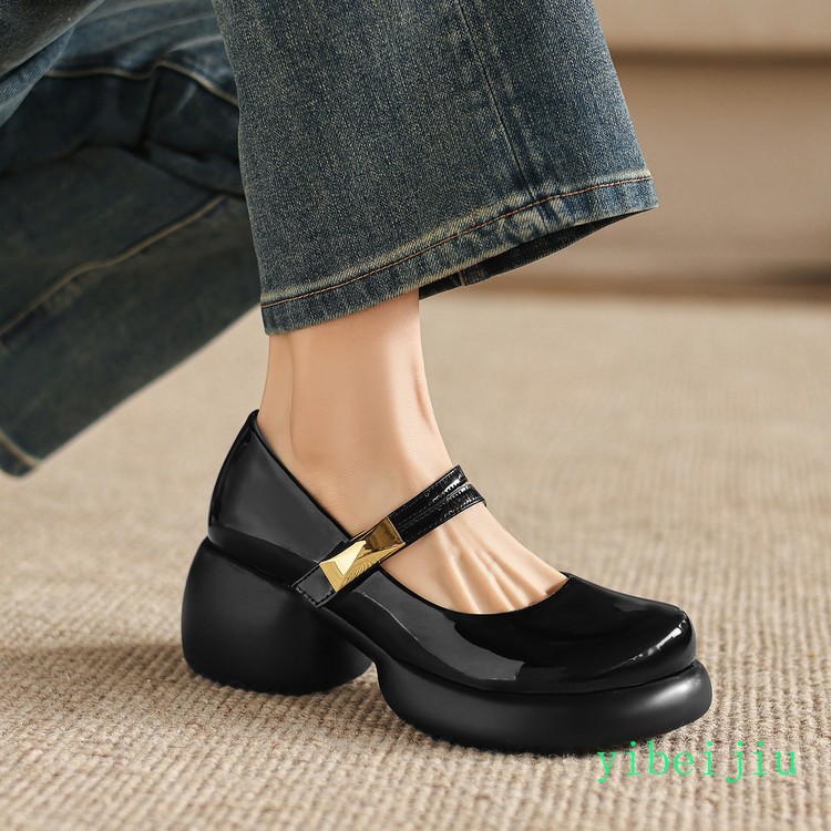 Womens Big Round Toe Mary Jane Mid Chunky Heel Dress Formal Shoes Spring Autumn