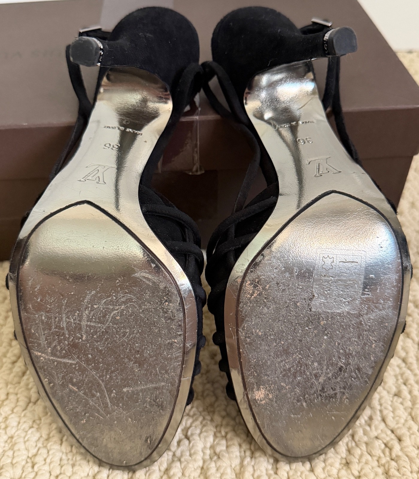 Louis Vuitton Monogram Flower Logo Crystal Black Suede Slingback Pumps 36 $1695