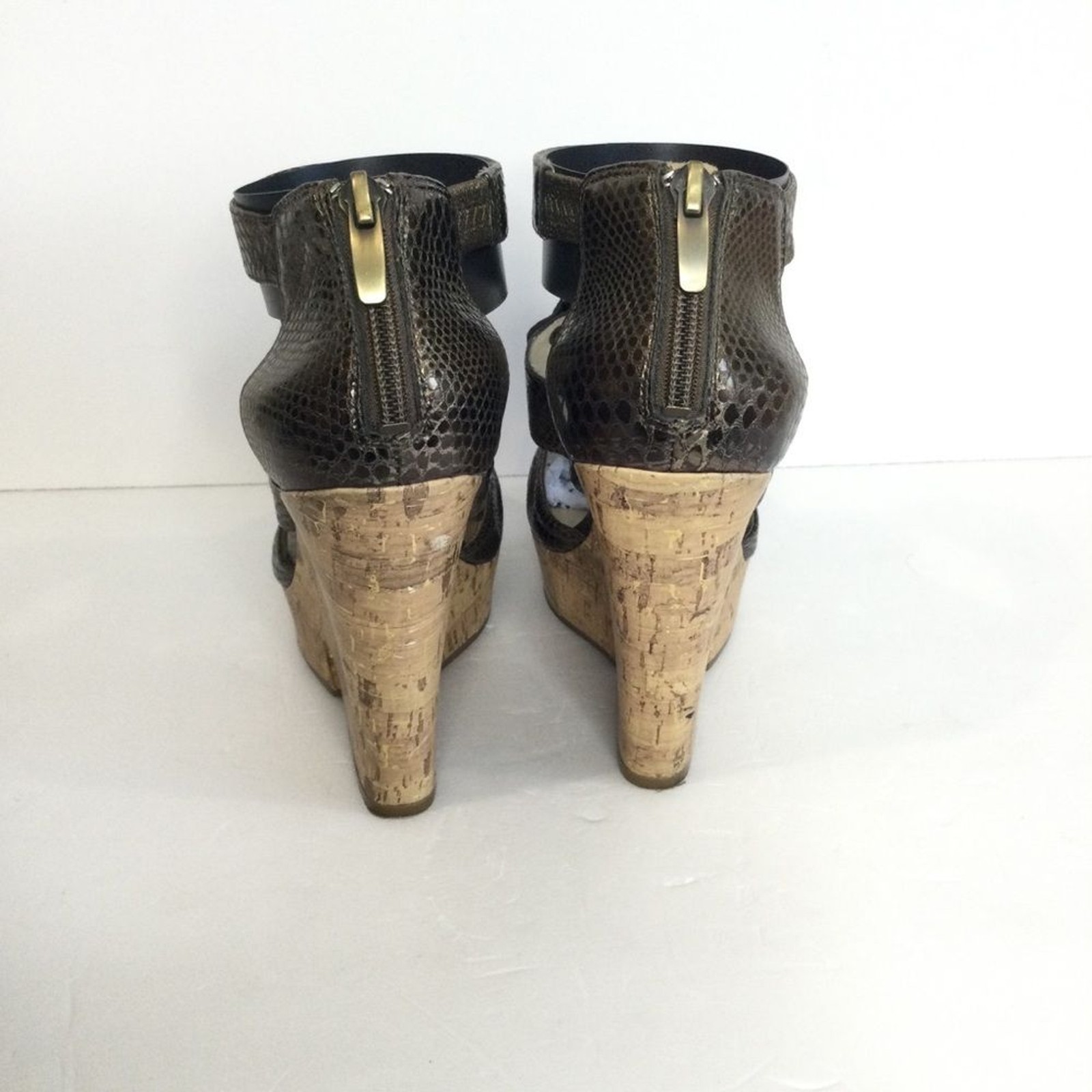 Enzo Angiolini Snake Print Cork Platform Heels