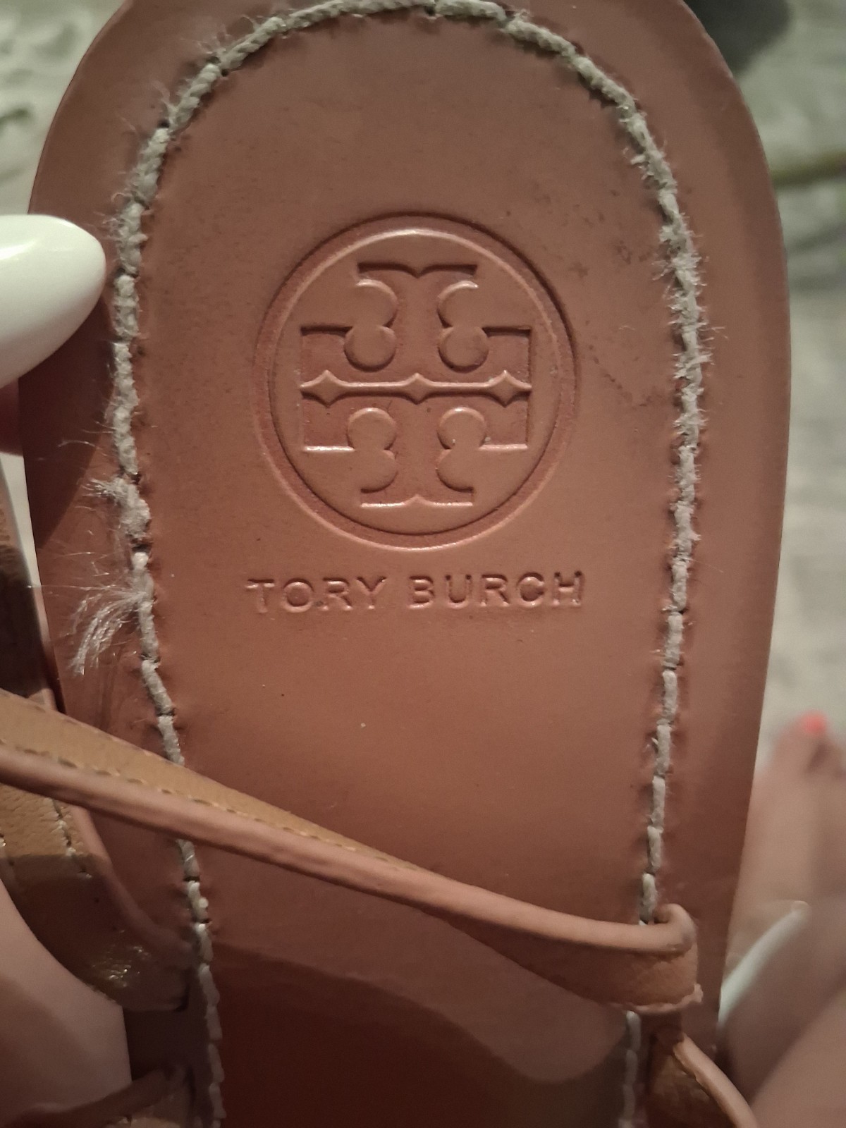 Tory Burch Brown Leather Strappy Sandals Logo Buckle Adjustable Strap US 9.5