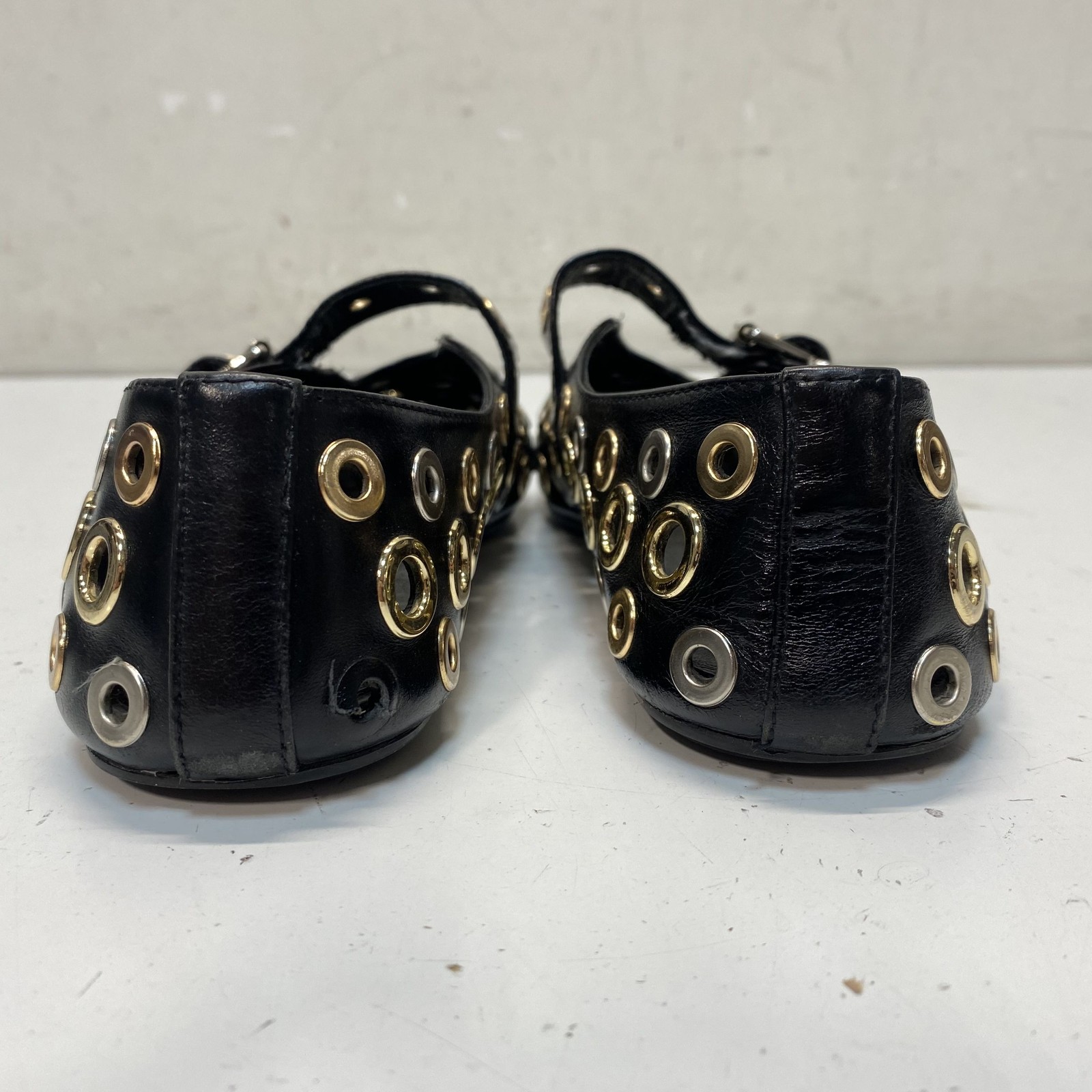 Jeffrey Campbell Black Leather Eyelet Grommet Buckle Mary Jane Flats Size 6