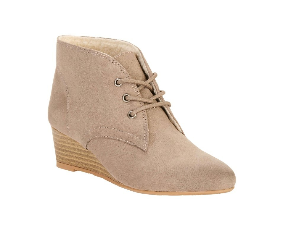 Womens Wedge Taupe Boot Boots bootie Vegan Suede & fur lining winter shoe warm