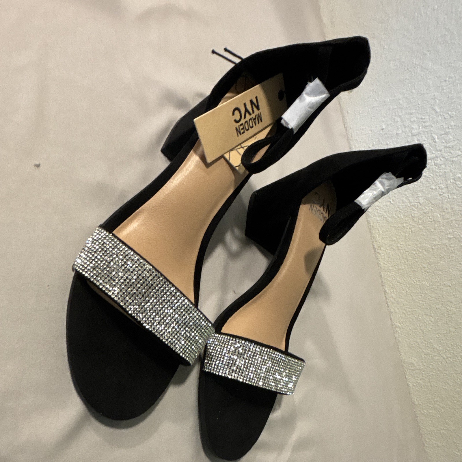 Madden NYC Women’s Slip On Sandals Black/Silver Rhinestone Straps US 9 EU 40