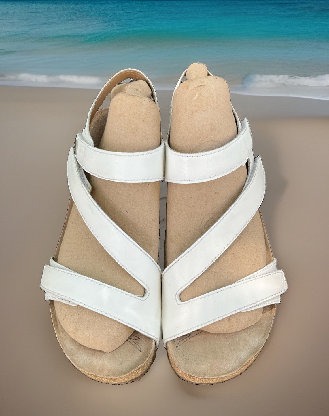 Josef Seibel Tonga 25 White Leather Sandals Size 39 EU, 8-8.5 M US