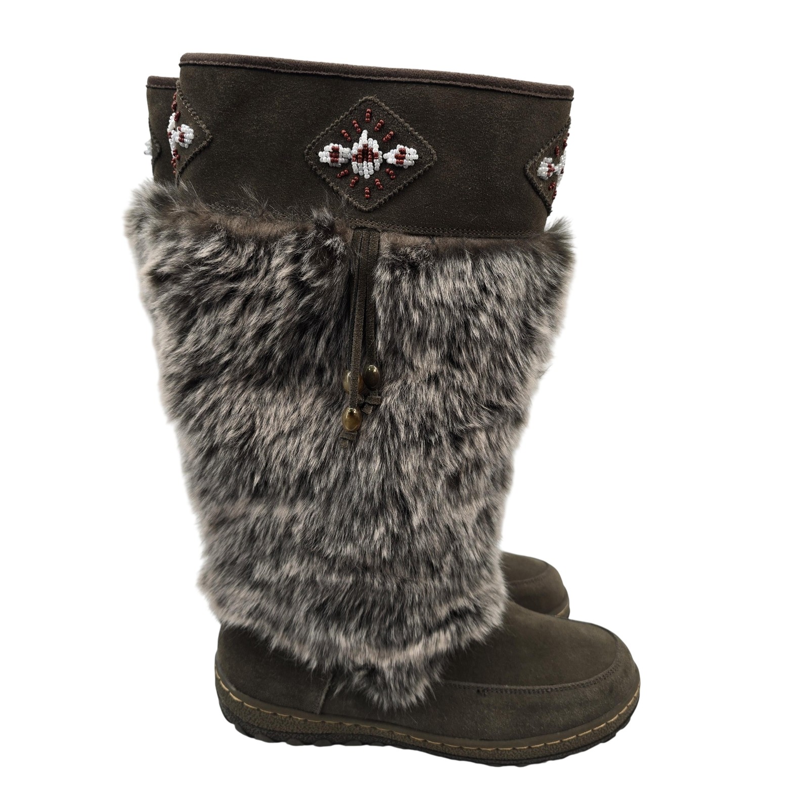 Wanderlust Snow Boots Womens 8.5 Brown Faux Fur Mid Calf Winter Warm Cozy Nordic