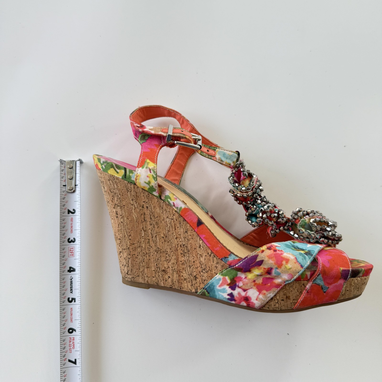 Gianni Bini Wedge Sandals Womens Size 9 Multicolor Floral Beaded Rhinestone