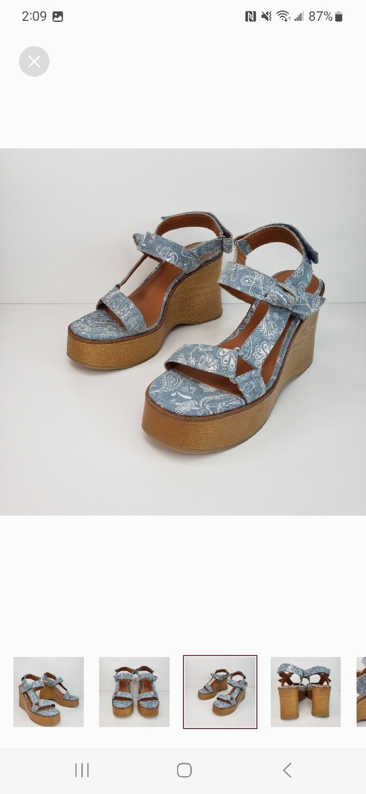Lucky Brand Demmia Womens Blue White Paisley Denim Platforms Sz 7 Hippie Boho