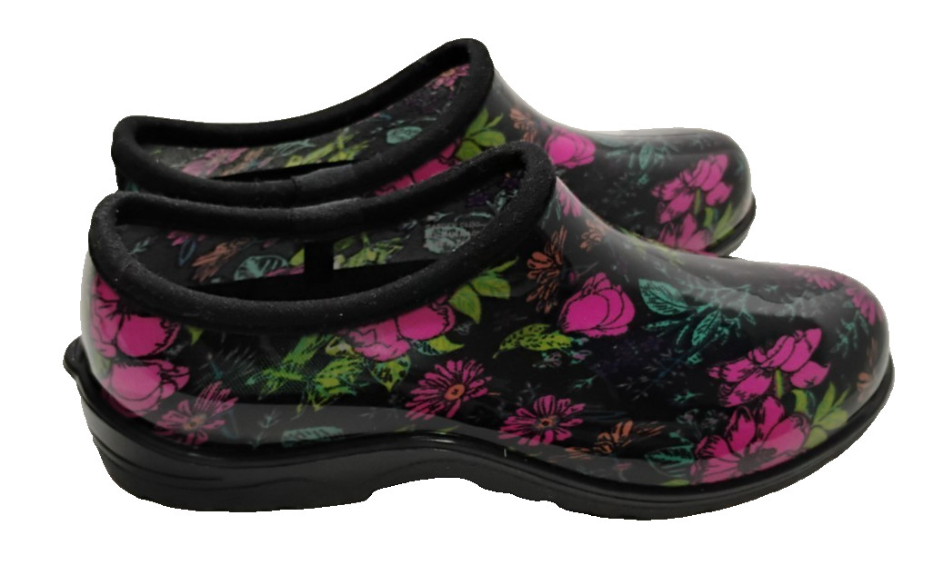 Ground Work Womens Garden Clogs Black Floral Waterproof Shoes Size 9 LKNEW