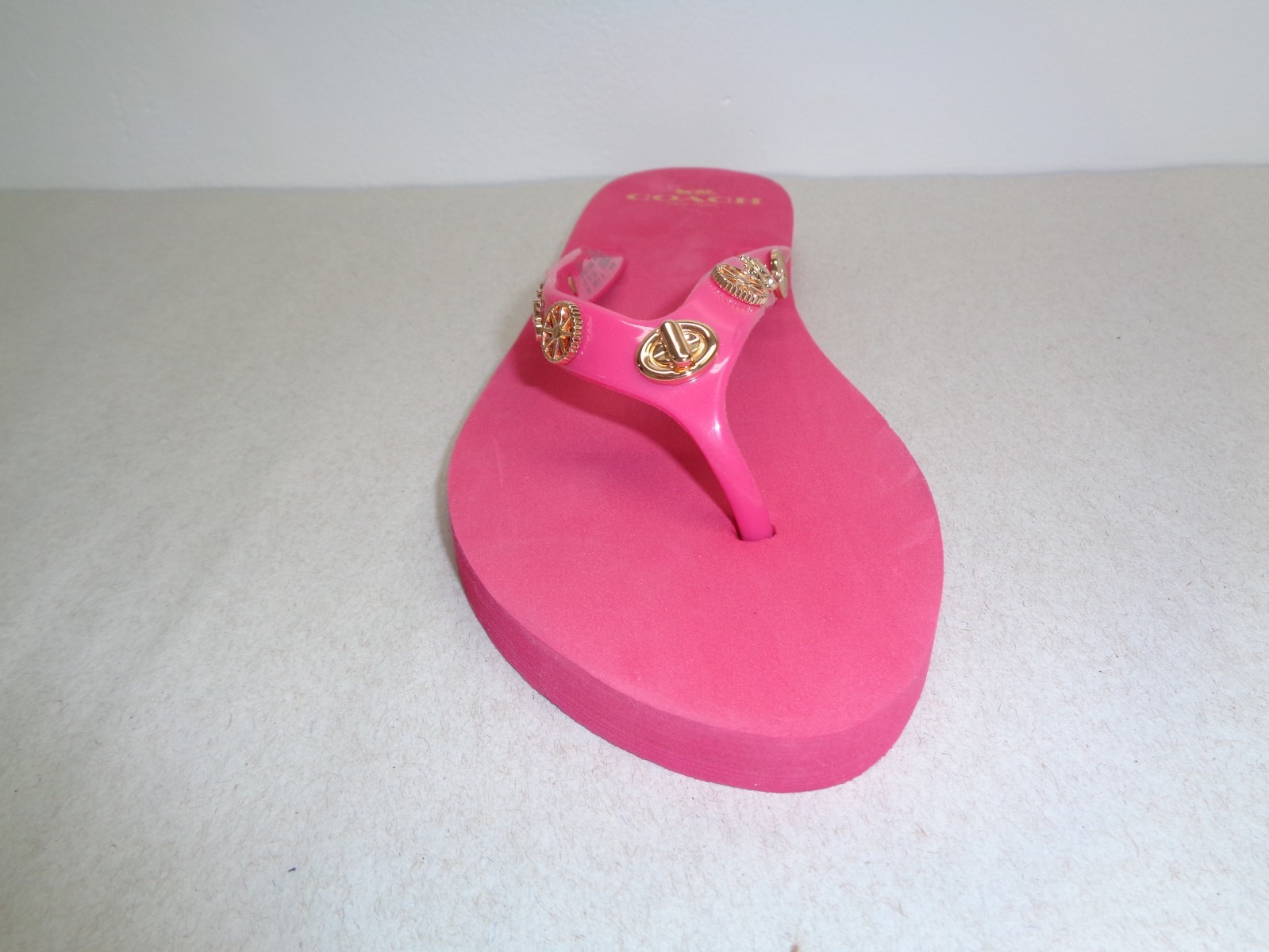 Coach Size 6 M ALYSSA CHARMS Dahlia Pink Flip Flop Sandals New Womens Shoes