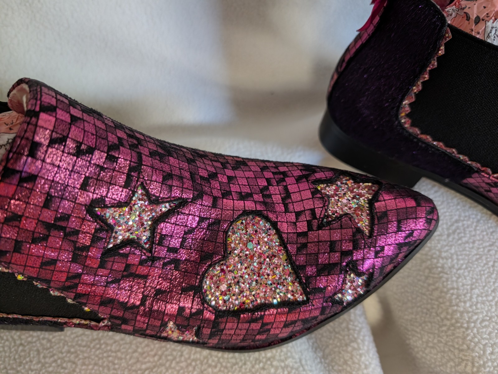 Irregular Choice Starlight Impress Pink Glitter Chelsea Boots UK 39/US 8 NIB