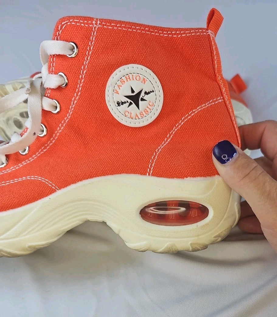 Fashion Classic Orange High Top Canvas Air Cushioned Heel Sneakers Size 40 – 8.5