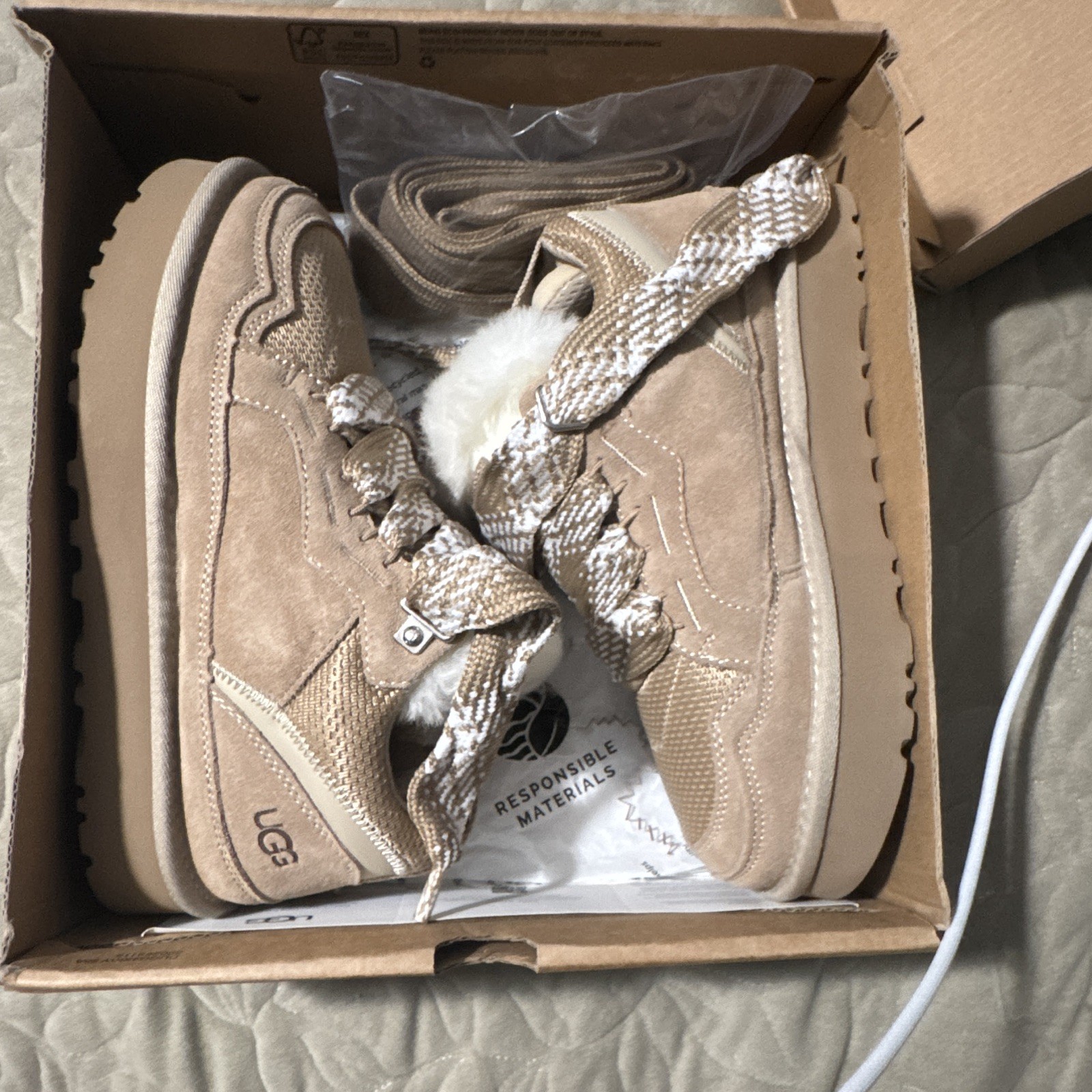 UGG Beige Unisex Adults Low Top Lace-Up Athletic Sneaker, New with Box
