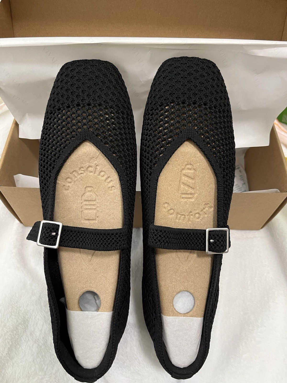 VIVAIA Women’s Mary Jane Mesh Flats Buckle Strap Solid Black EU 39.5 US 8.5