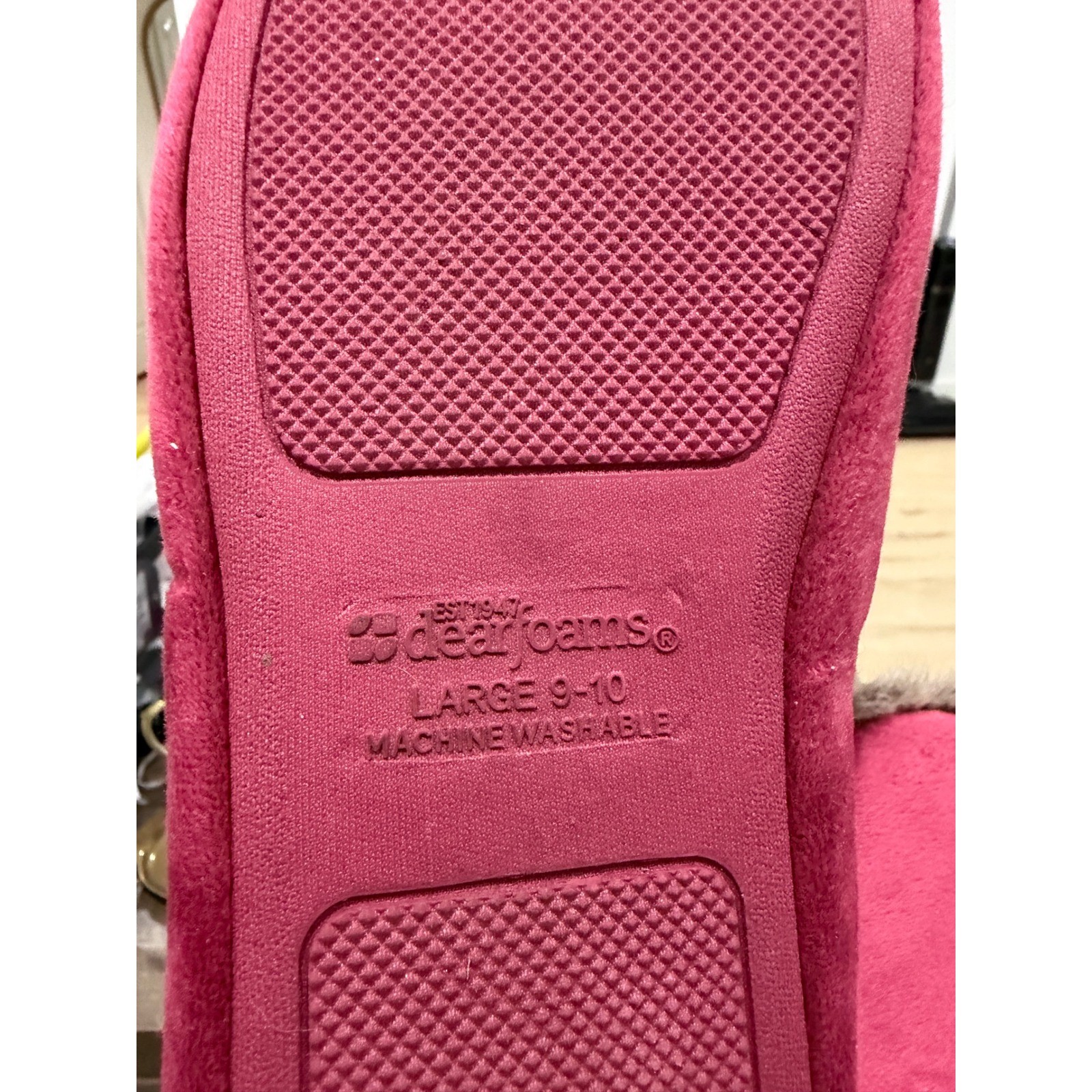 Dearfoams Womens Velour Bootie Slippers Pink Faux Fur Trim Large 9-10 Washable