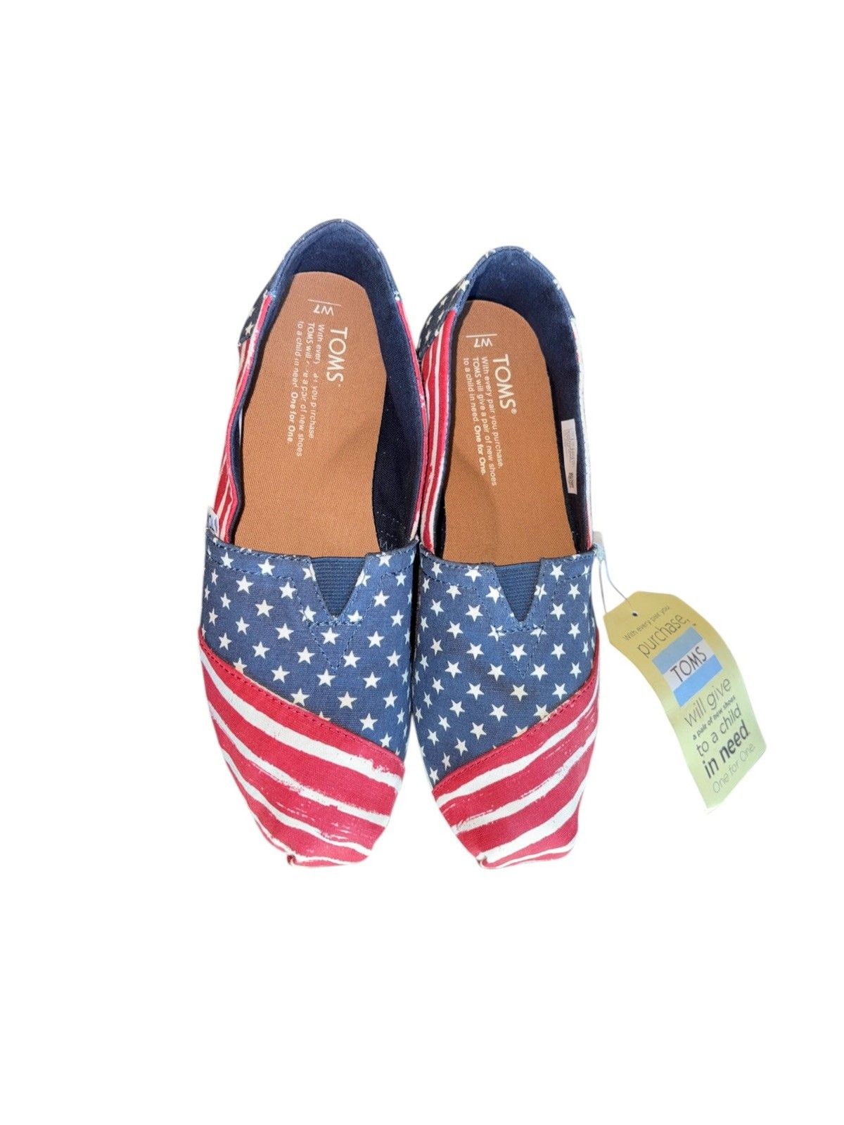 Toms Women’s American Flag Slip On Flats Shoes Red White Blue Americana Size 7