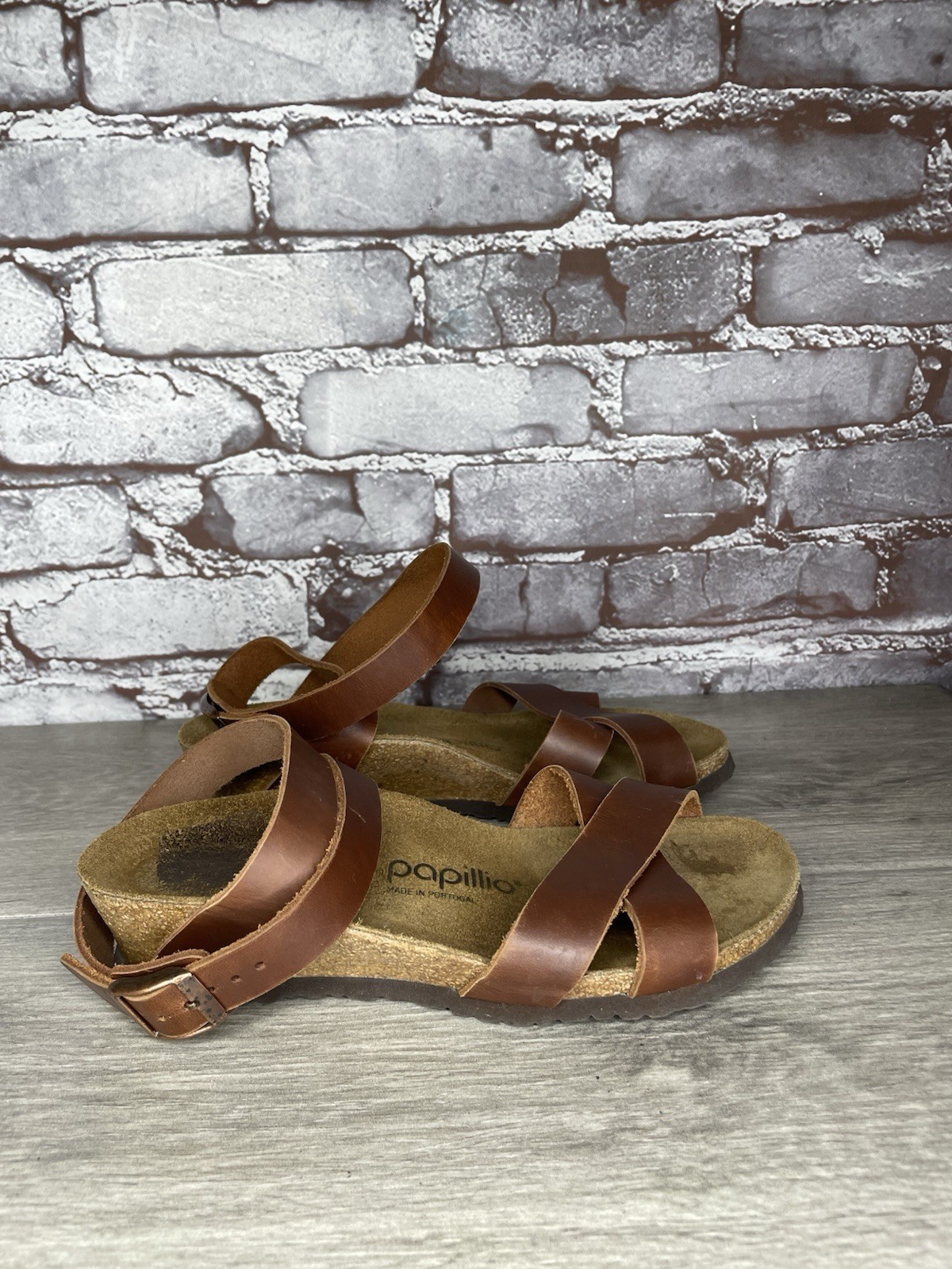 Papillio BIRKENSTOCK Lola Brown Leather Ankle Strap Sandals Women Sz 36EU/6M US