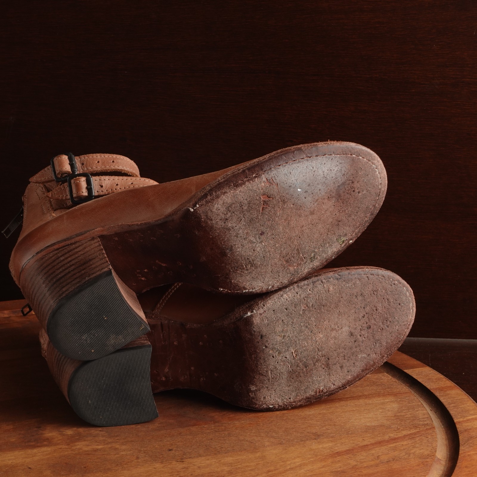 Freebird By Steven Heels WMS SZ 7 Brown Randi Distressed Ankle Wrap Preppy Shoes