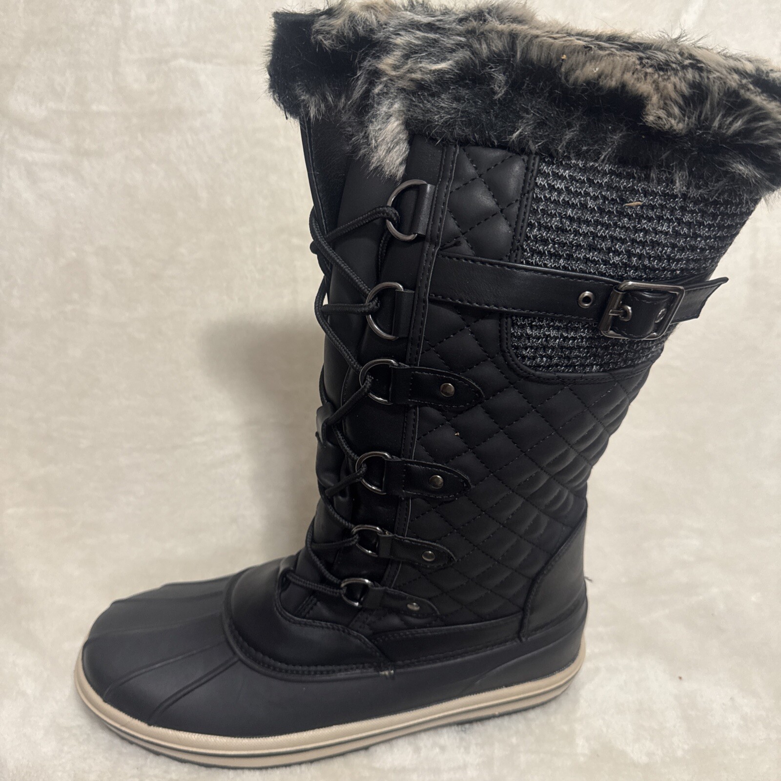 VEPOSE Lace Up Women’s Boots Sz 11 Waterproof Snow Fur Style-CJY975 15”