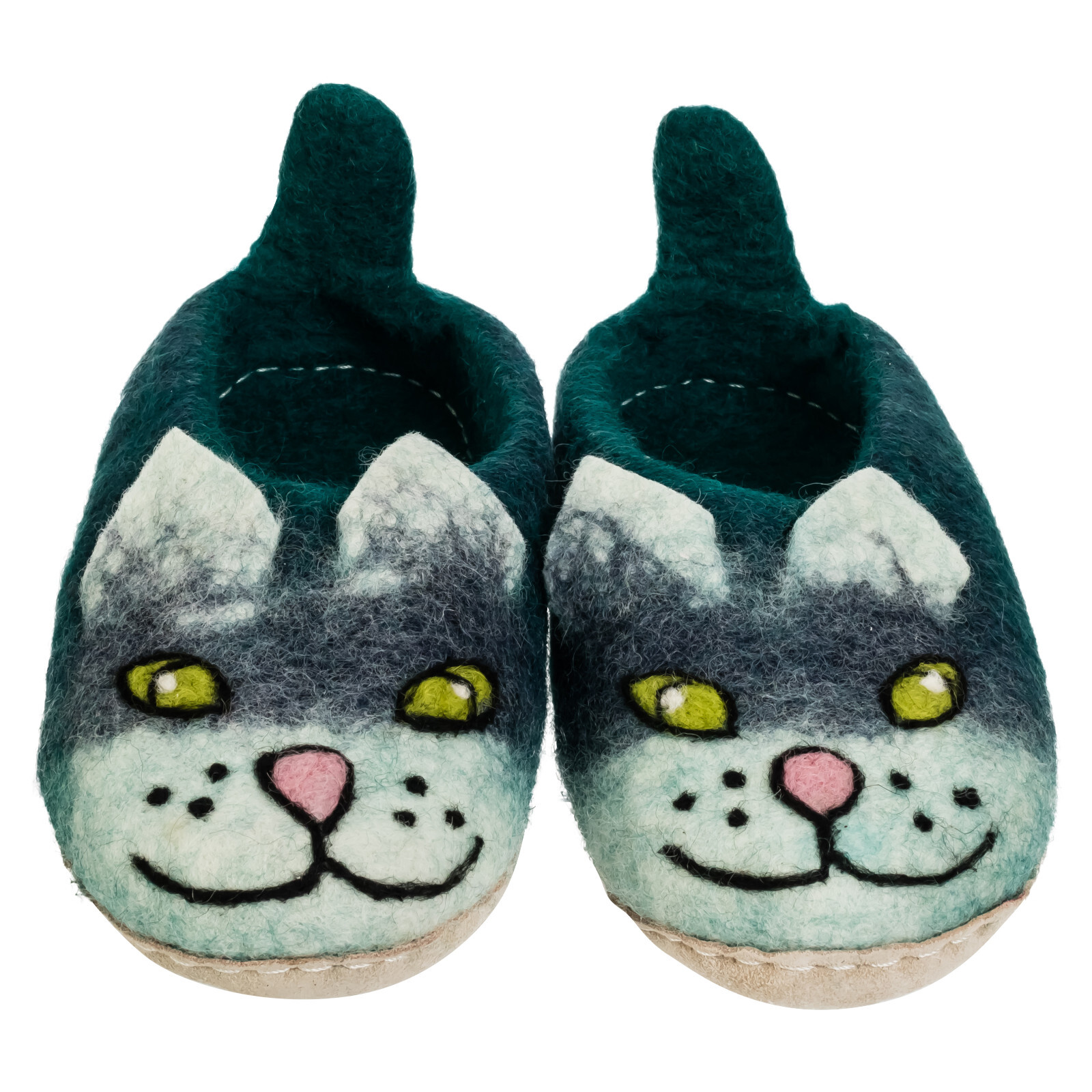 Eco Friendly Natural Sheep Wool Felted Handmade Cat Shape Slippers
