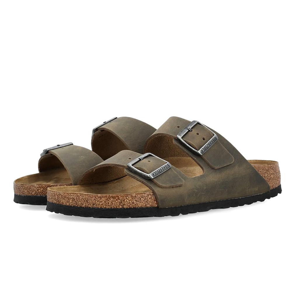 Birkenstock Arizona Faded Khaki Oiled Leather Two-Strap Sandals Women’s Shoes