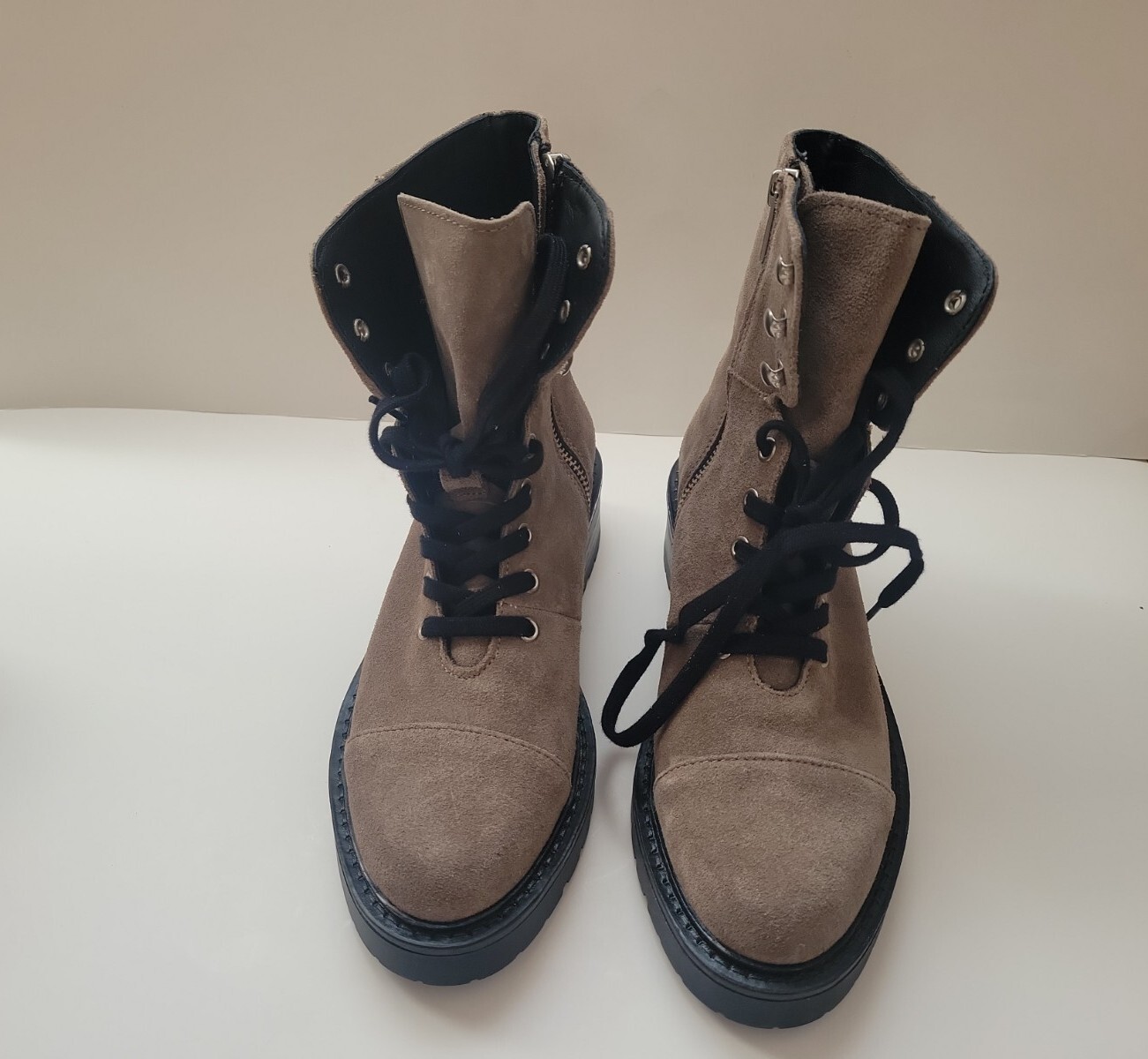 All Saints Dusty Suede Leather Combat Boots Size 36/6 Light Grey New with Box