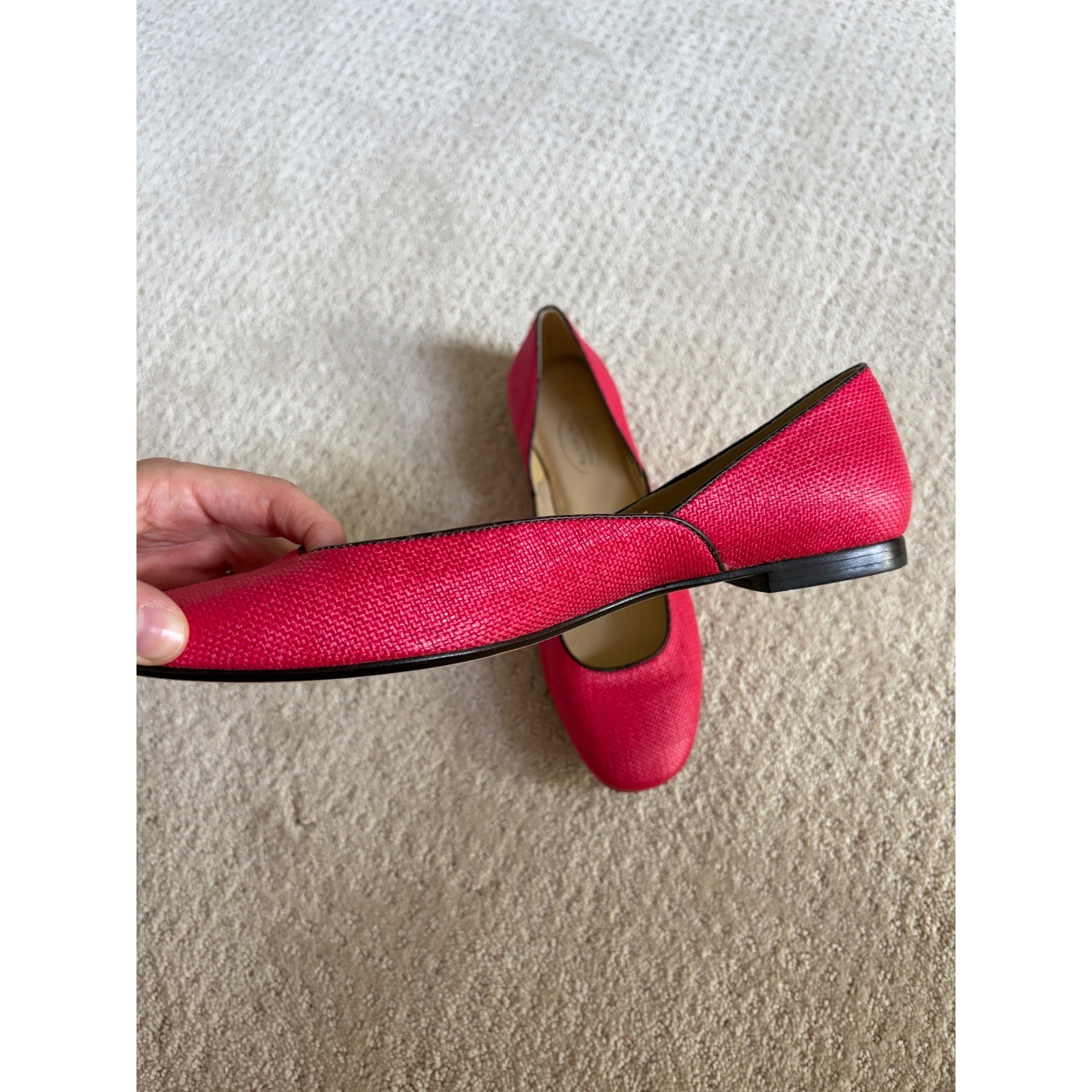 Talbots Womens Red Textured Raffia Ballet Flats Leather Sole Round Toe Shoes 8B