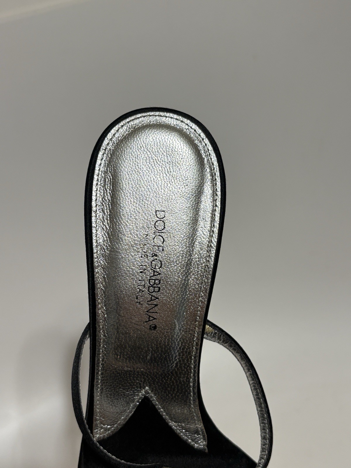 Vtg Dolce & Gabbana Black Satin Crystal Logo Sandal Heels 36