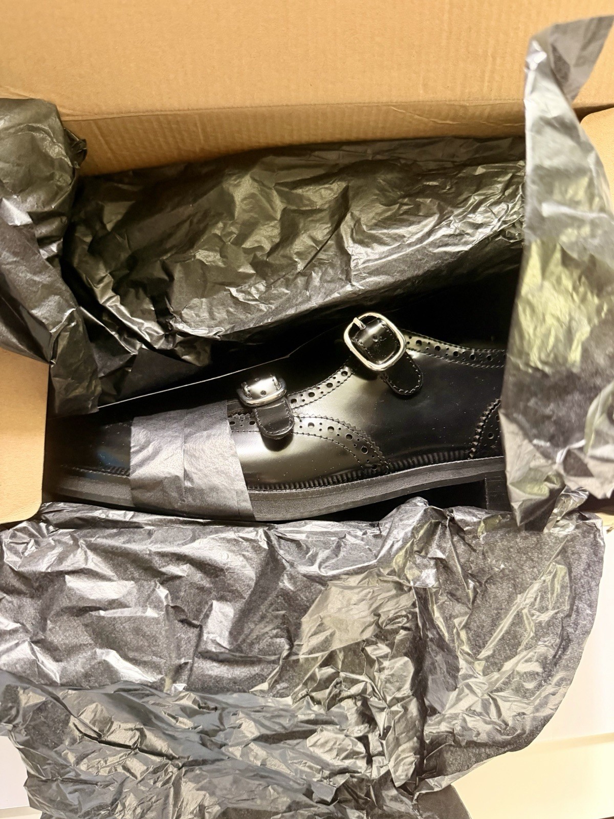 Mango MNG Black Smooth Leather Double Buckle Kiltie Loafer Women’s 9.5 NIB