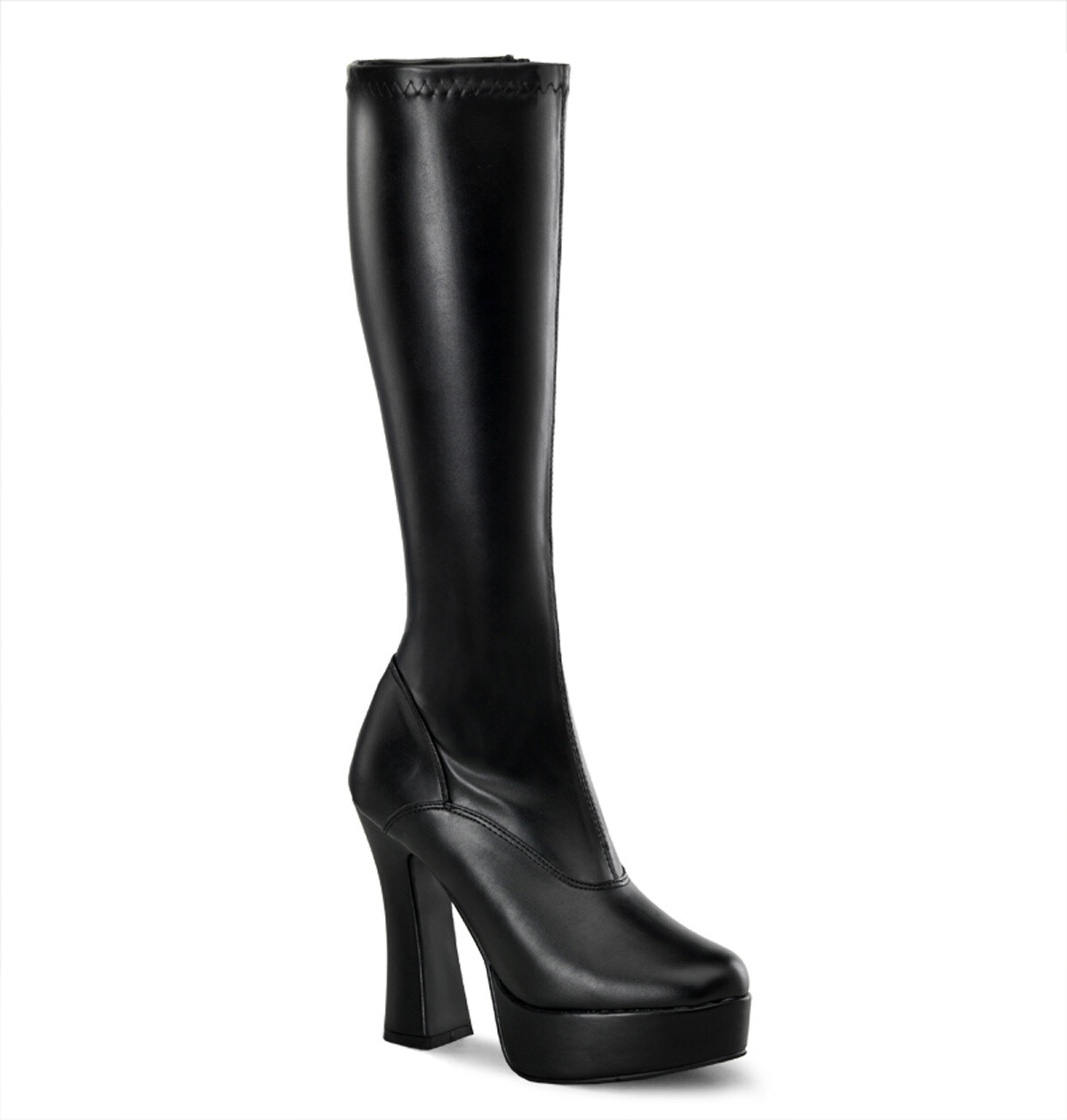 PLEASER Sexy 5″ Chunky Heel Matte Black Platform Knee High Boots ELE2000Z/B/PU