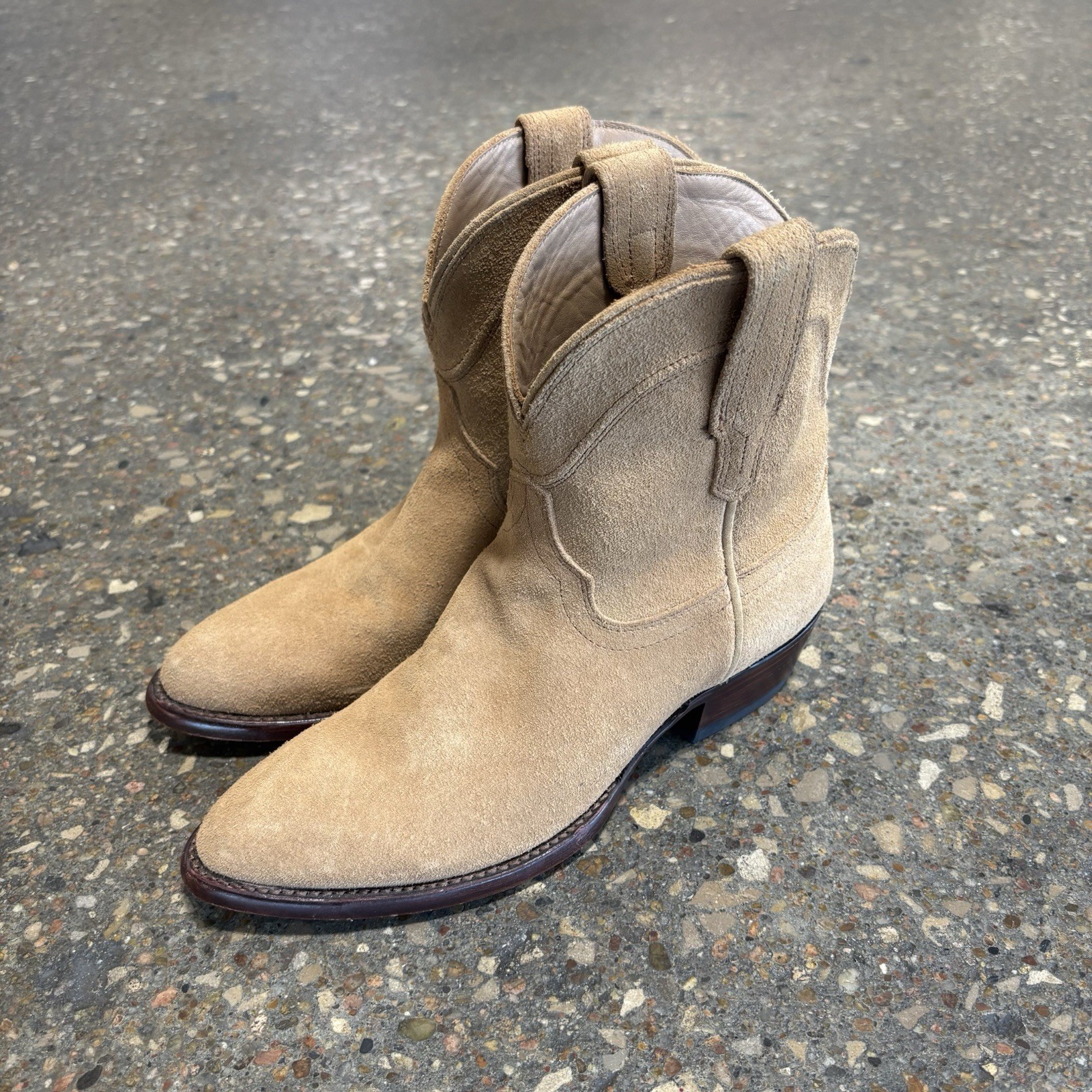 Tecovas The Lucy Sand Suede Calfskin Leather Western Bootie Women’s Size 7.5B