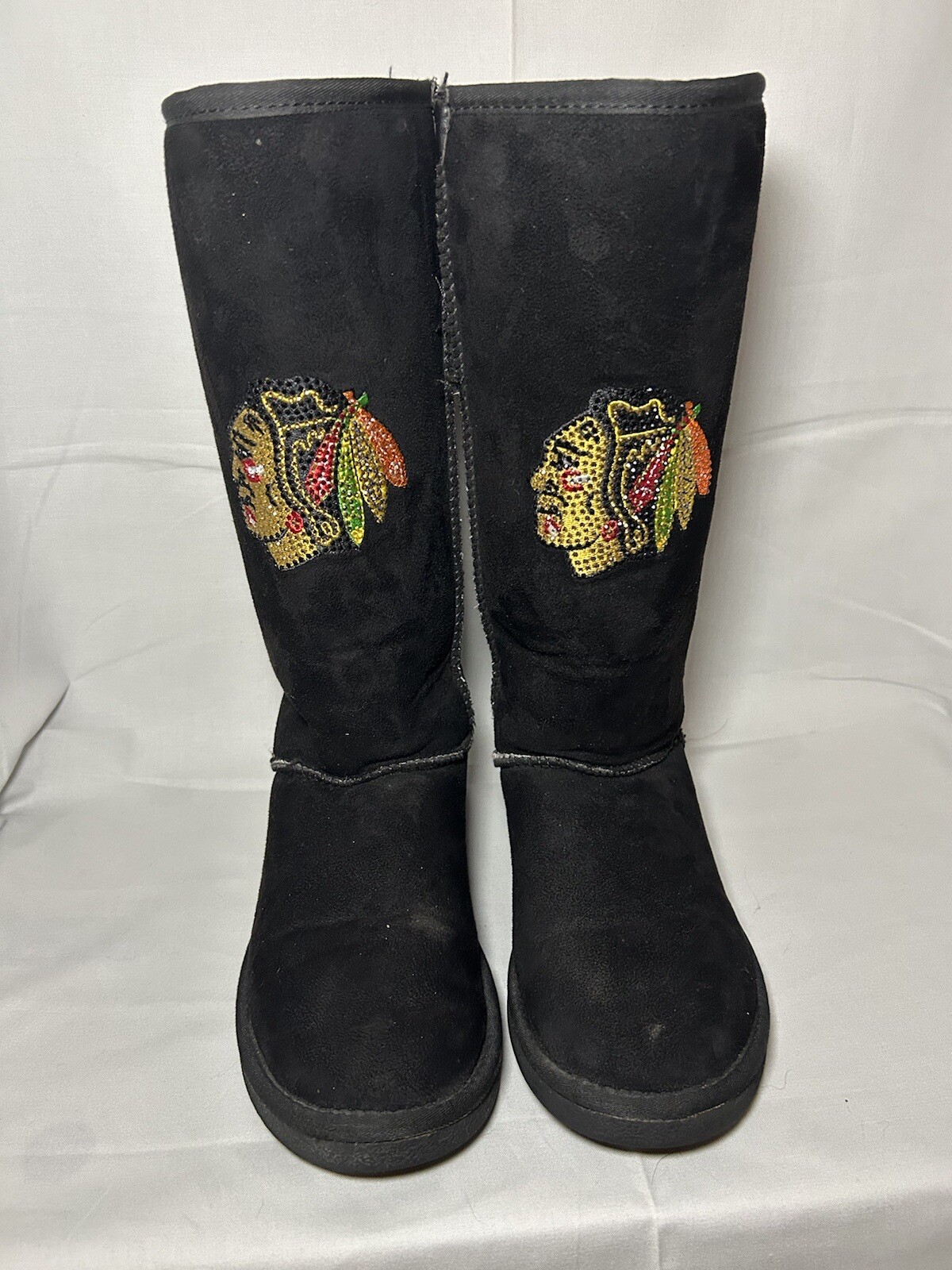 Chicago Blackhawks Womens 6 Cuce Victor Boots Black Beaded Logo High NHL Hockey