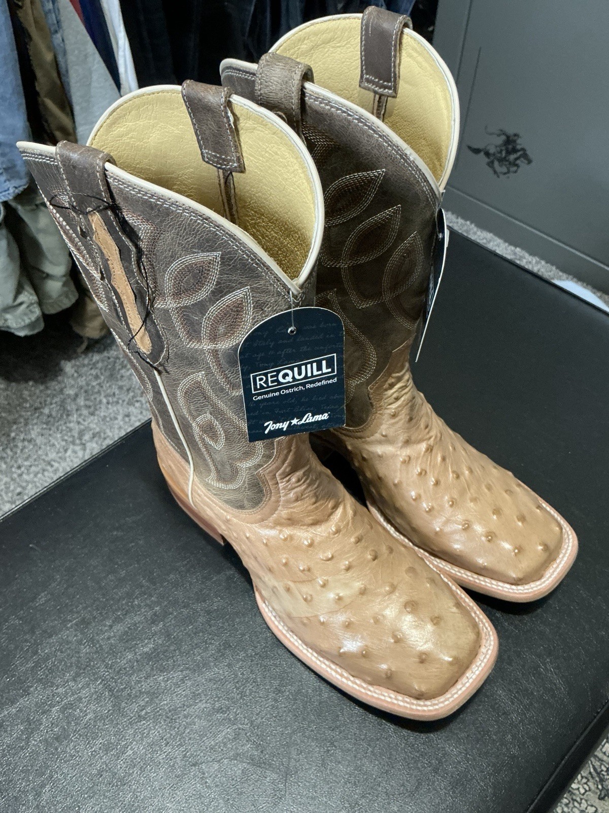 Tony Lama Requill Smooth Genuine Ostrich Western Boots Brown Women’s Size 9B NWT