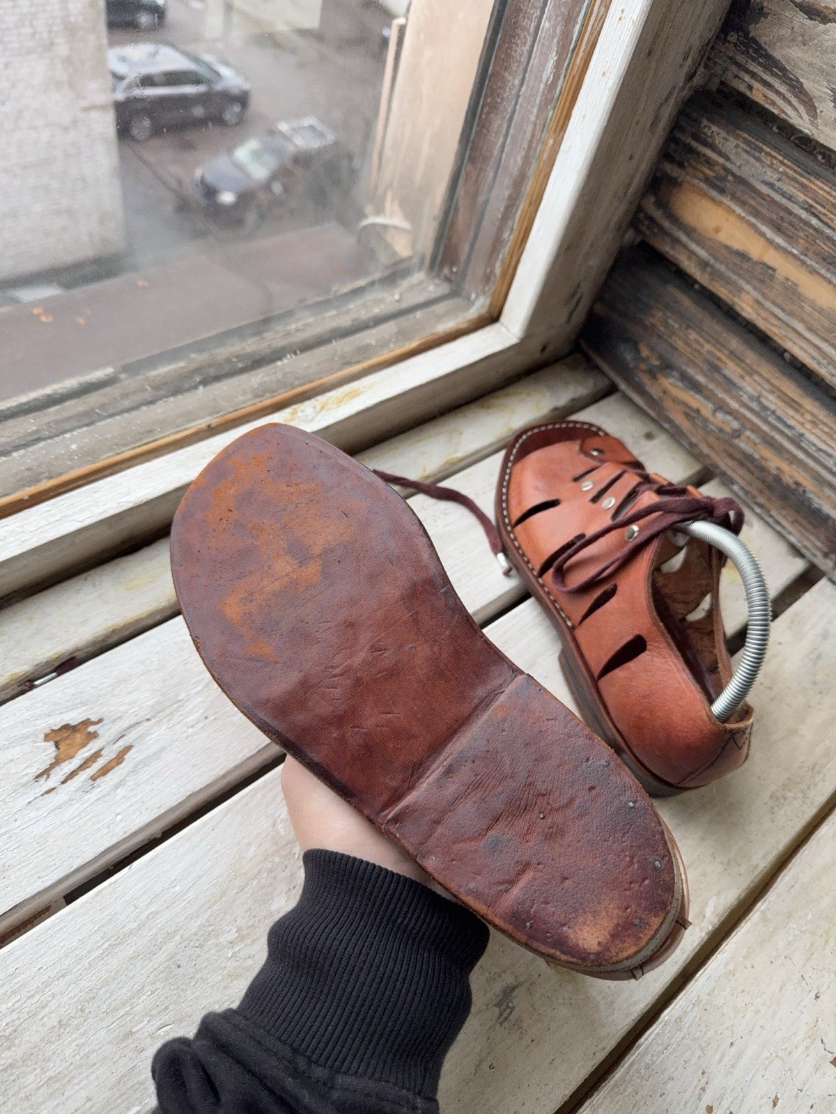 90s Sie Wie Bie Bali Handmade Leather Sandals Brown Vintage EU44 US10 UK9,5 Sz