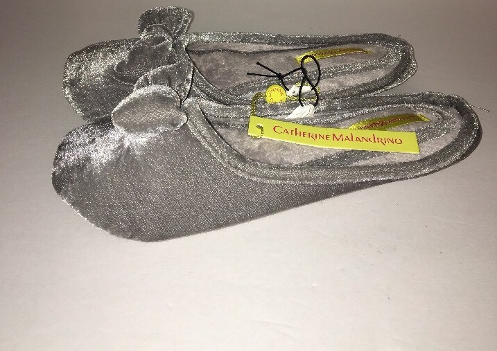 Women’s Slippers House Catherine Malandrino Size9-10 Large Velvet Gray W Bow Tie