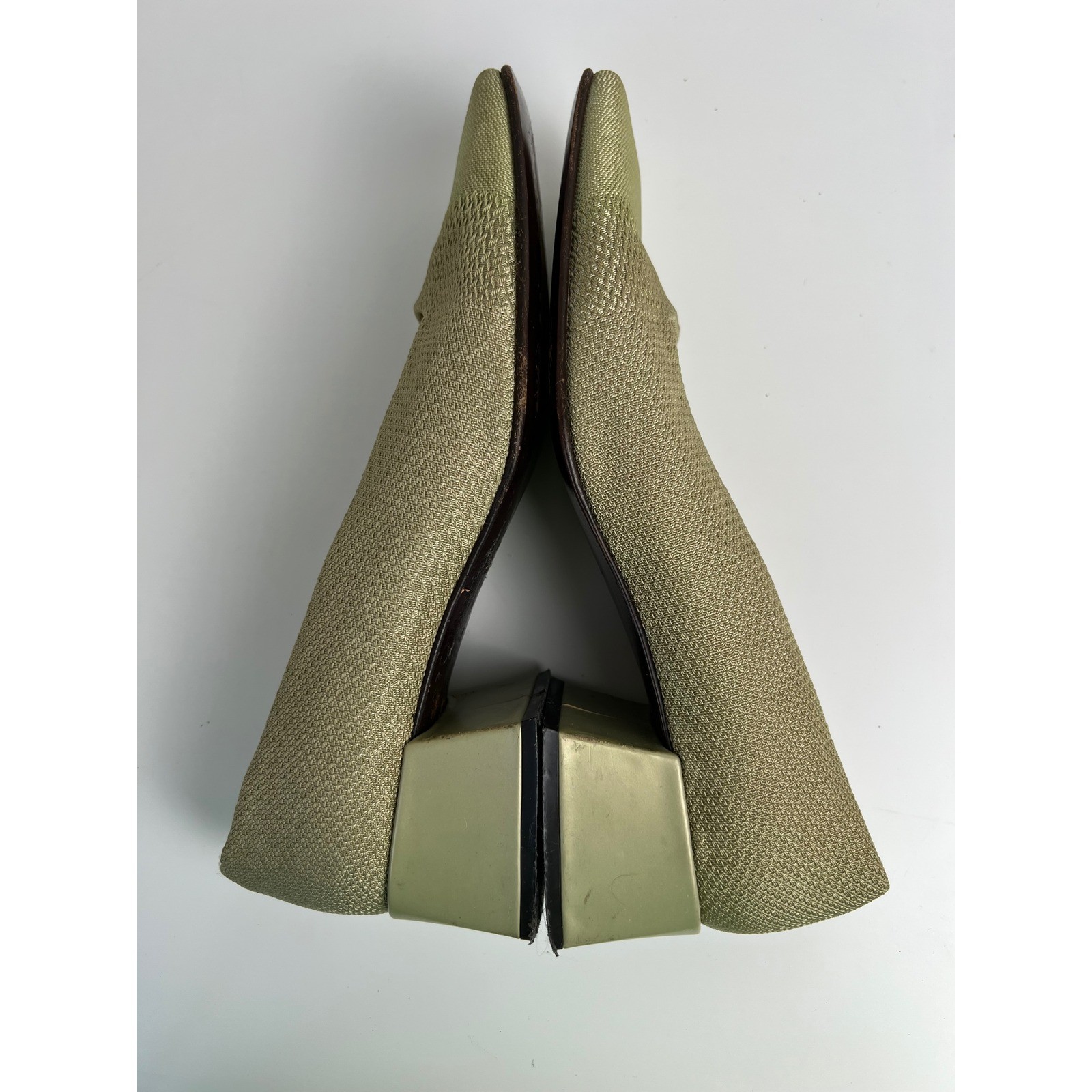 Via Spiga 90s Green Woven Square Toe Block Heel Pumps Made In Italy 9 M Preppy