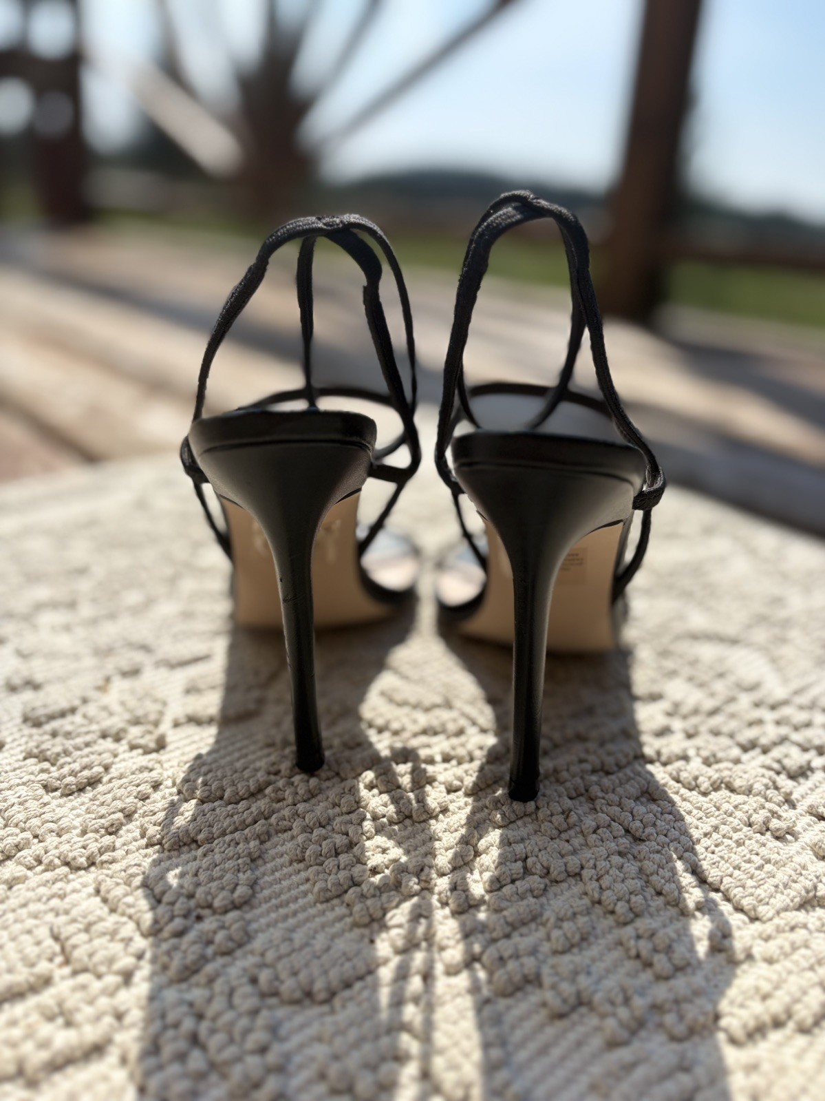 Steve Madden Black Strappy Stiletto Heels Womens Size 8 Modern Evening Sandals