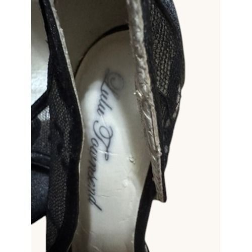 Lulu Townsend Black Lace Peep Toe Platform Pumps Heels Size 8 Evening Formal