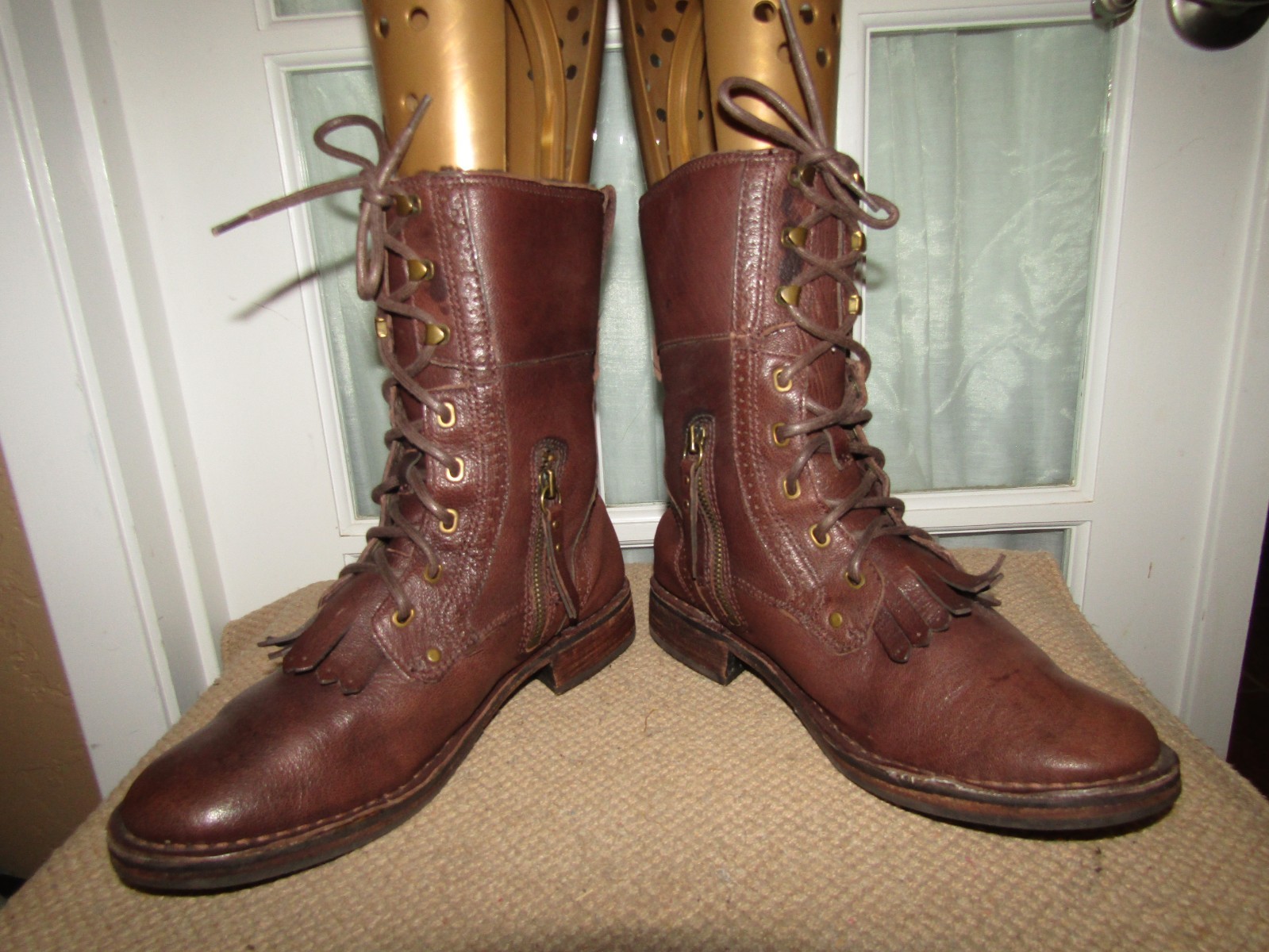 UGG Jenna Lace up Zip Winter Ankle Boots Womens Size 7 Java Brown Leather