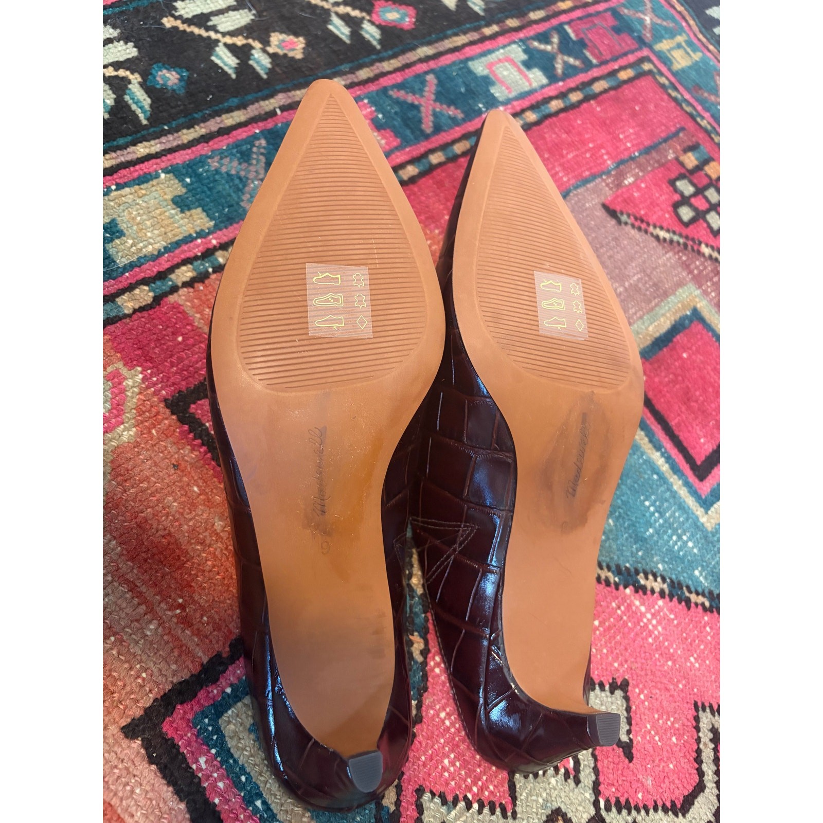 Madewell The Emilie Heeled Mule Chocolate Raisin Croc Leather Size 9 NWOB