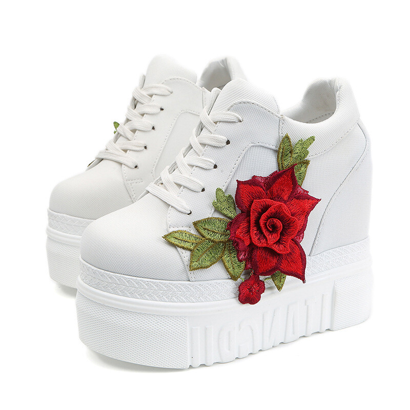Women Floral Slip On Casual Chunky Creepers Platform Wedge Shoes Ladies Sneakers