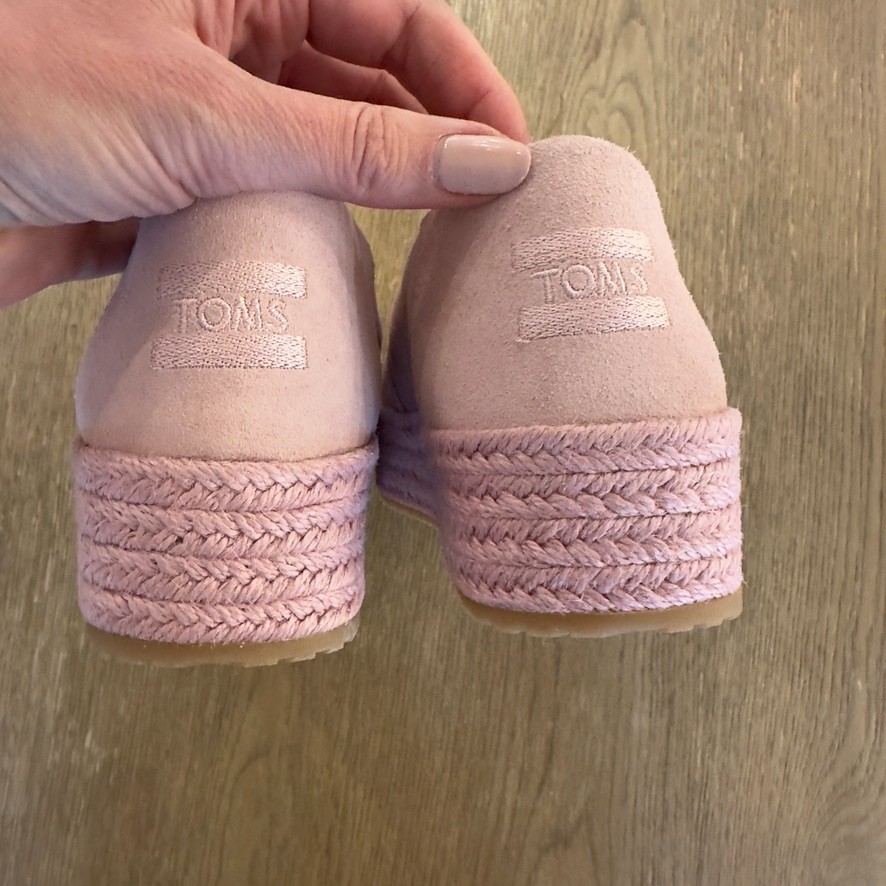 NEW TOMS Valencia Platform Espadrille Slip-On Shoes-Pink Café Crème Suede-US 10