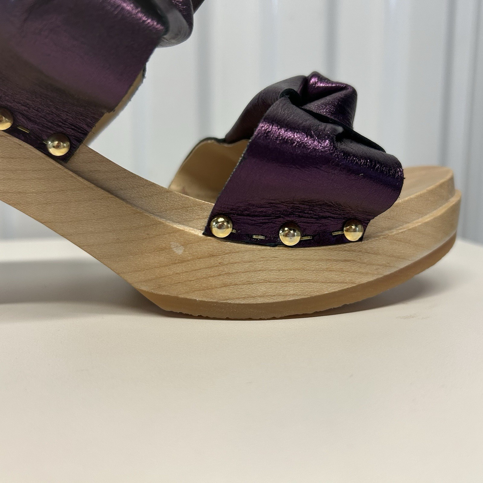Sabot Youyou Leather Ynoui Metallic Purple Studded Mules Clogs Womens 41/US 10