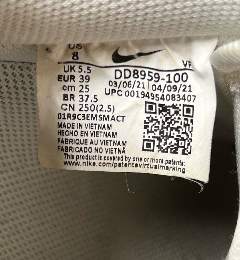 Nike Air Force 1 ’07 Shoes Womens Size 8 White Leather Cushioned DD8959-100