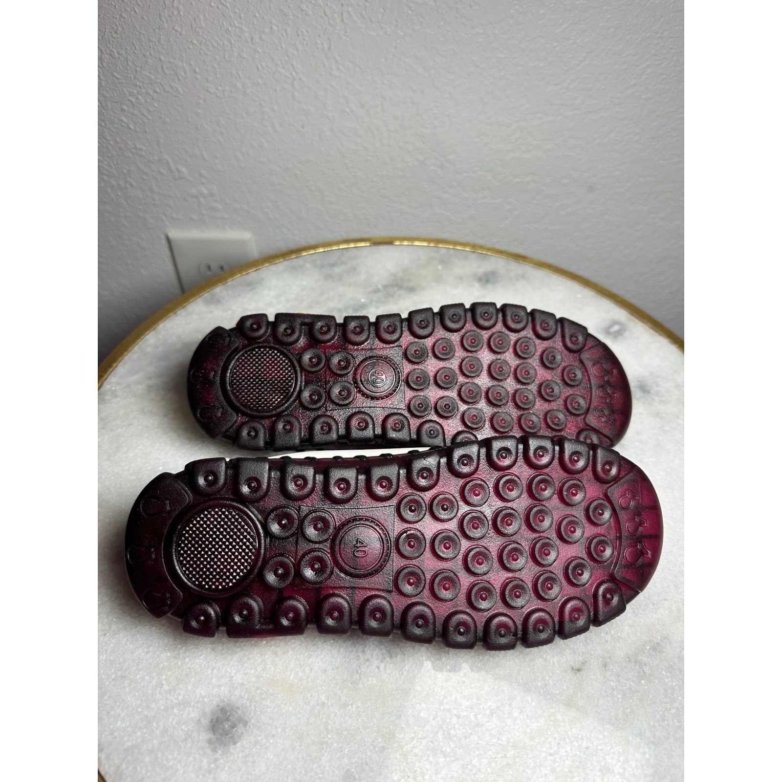 Womens Hand Stitched Faux Leather Loafers Cream Burgundy Walking Shoes