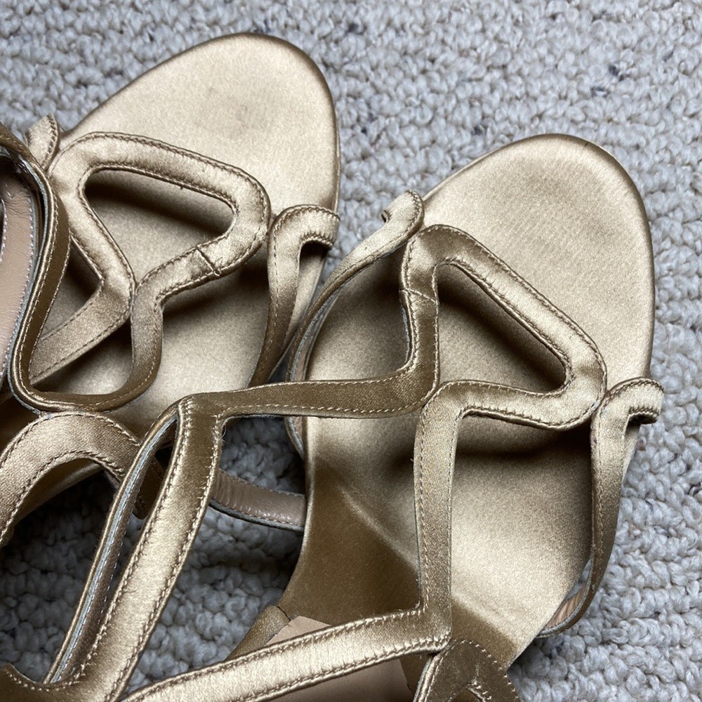 Alberta Ferretti Size 10.5 Italian Made Strappy Spring Sandals Gold Leather 41
