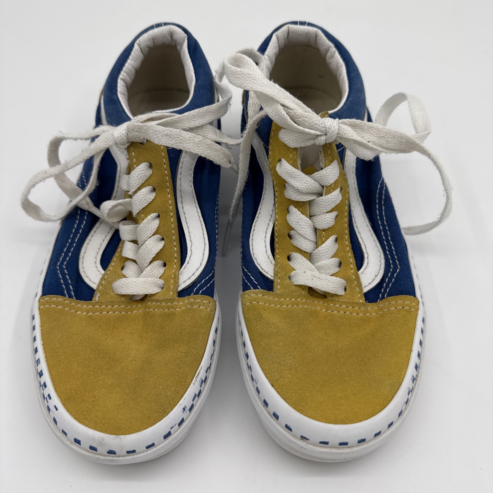 Vans Old Skool Shoes Women 5 Men 3.5 Blue Yellow Checkerboard Canvas Suede