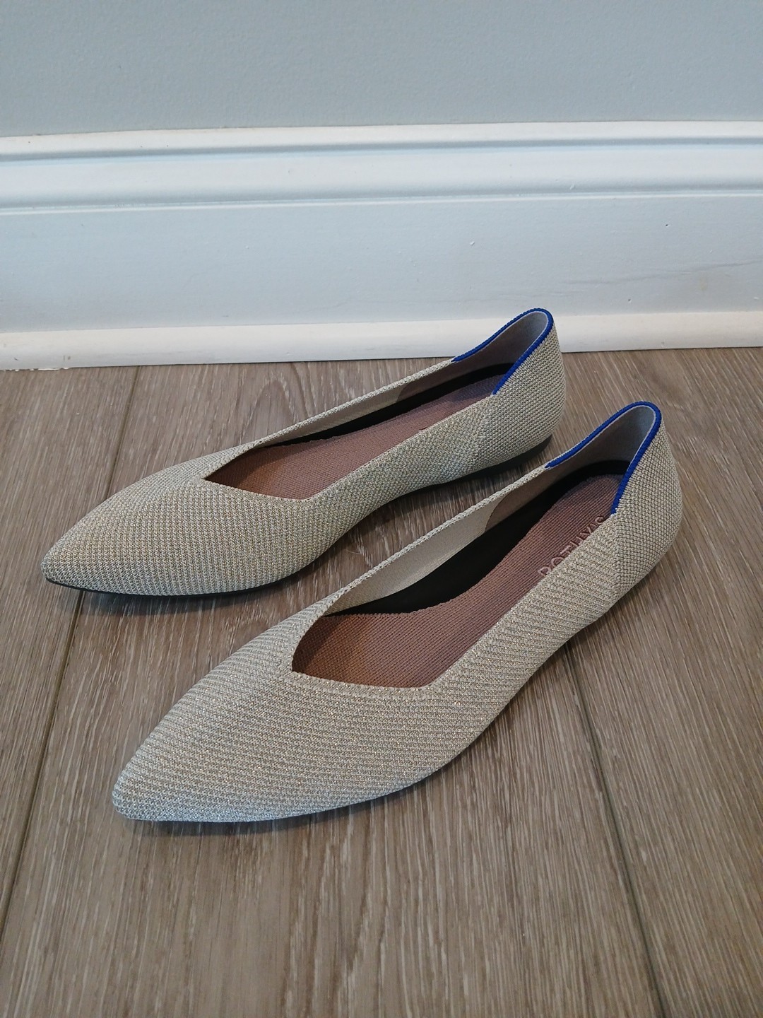 Rothy’s The Point II NEW Flats Shoes Women 9.5 Diamond Twill Cream Gold